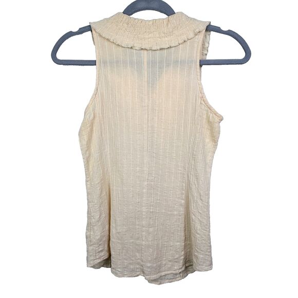 Armani Exchange Vintage Button Up Ruffle Top Sleeveless Blouse Cream Cotton S - Picture 4 of 8